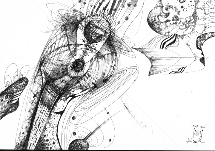 Drawing titled "COSMIC VIBRATING LI…" by Kloska Ovidiu, Original Artwork, Ballpoint pen