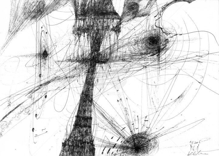 Dessin intitulée "SPONTANE LINES DREA…" par Kloska Ovidiu, Œuvre d'art originale, Stylo à bille