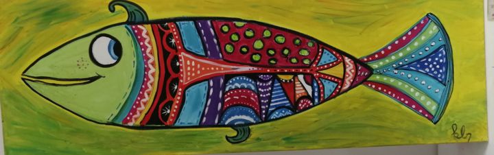 Peinture intitulée "Maryline la sardine" par Claire Ferrari (klrferr), Œuvre d'art originale, Acrylique