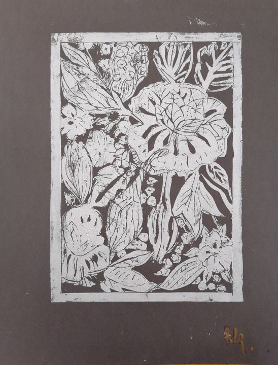 Printmaking titled "Florali" by Claire Ferrari (klrferr), Original Artwork, Linocuts