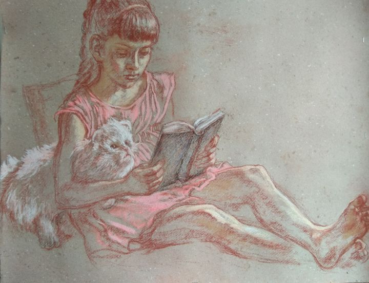 Drawing titled "A girl with a toy c…" by Klybartgallery, Original Artwork, Pastel