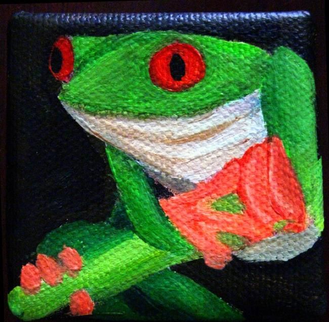 Painting titled "Tiny the Tree Frog" by Kristine Stclair, Original Artwork, Oil