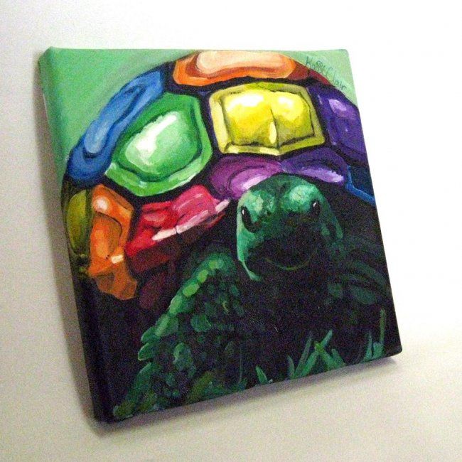 Painting titled "Paint Box Turtle" by Kristine Stclair, Original Artwork, Oil