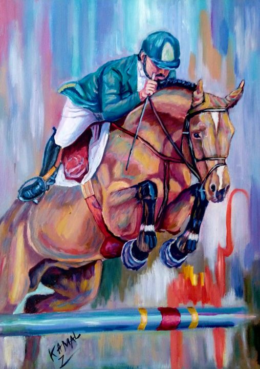 Painting titled "riding" by Kamal Alzghair, Original Artwork, Oil
