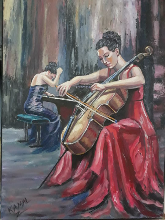 Painting titled "A dialogue between…" by Kamal Alzghair, Original Artwork, Oil