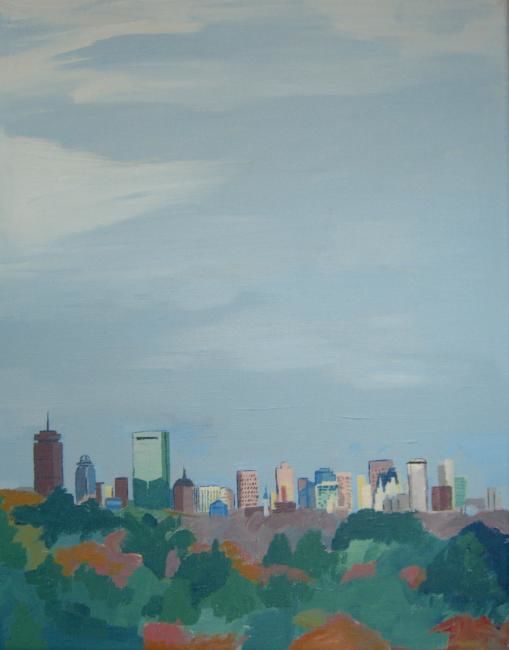 Malerei mit dem Titel "Boston Skyline From…" von Kristen Ettensohn, Original-Kunstwerk