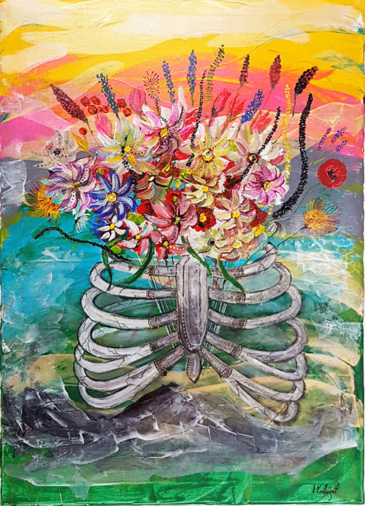 Painting titled "Цветы в груди" by Alexandra Knabengof, Original Artwork, Acrylic