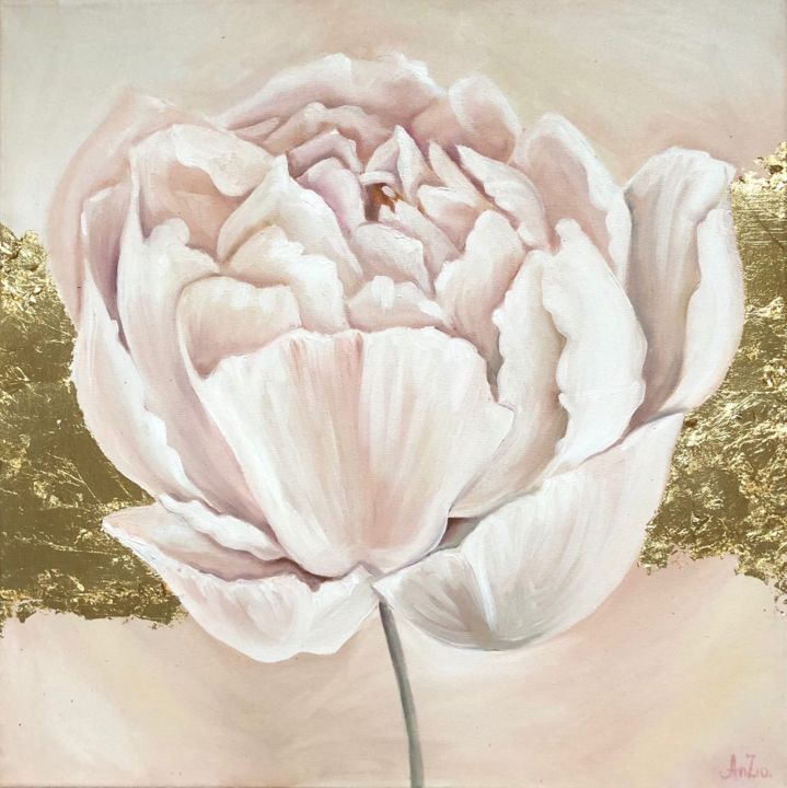 Картина под названием "Peony" - Anzo, Подлинное произведение искусства, Масло Установлен на Подрамник