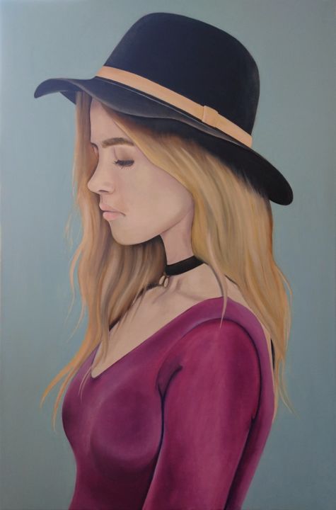 Peinture intitulée "De Hoed (The Hat)" par Kris Nijs, Œuvre d'art originale, Huile