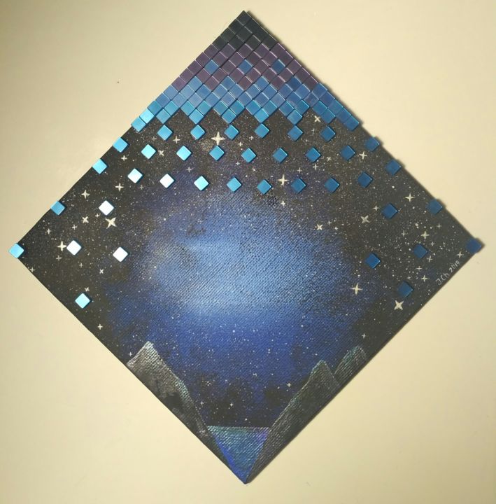 Schilderij getiteld "Мозаичное небо" door Julia Chernonosova, Origineel Kunstwerk, Gouache Gemonteerd op Karton
