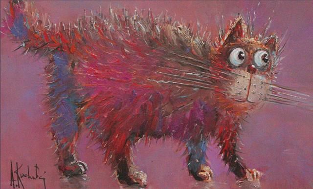 Painting titled "Cat scary" by Aleksandr Kochubei, Original Artwork