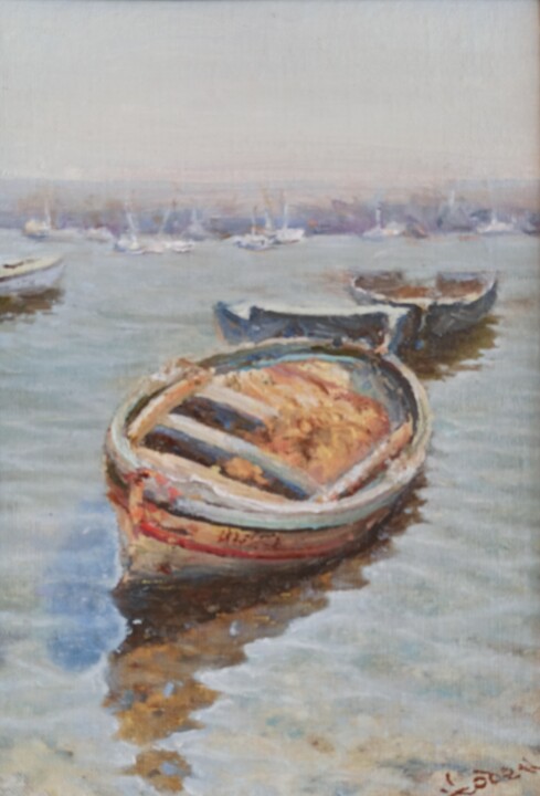 Painting titled "Лодки..." by Denis Konotop, Original Artwork, Oil