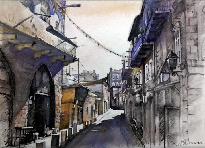 Painting titled "Downtown market. Ha…" by Iuri Kodimer, Original Artwork, Watercolor