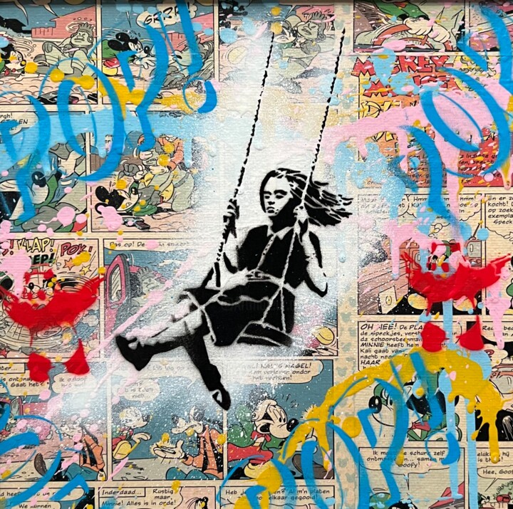 Painting titled "Banksy’s Girl on a…" by Koen Betjes, Original Artwork, Acrylic