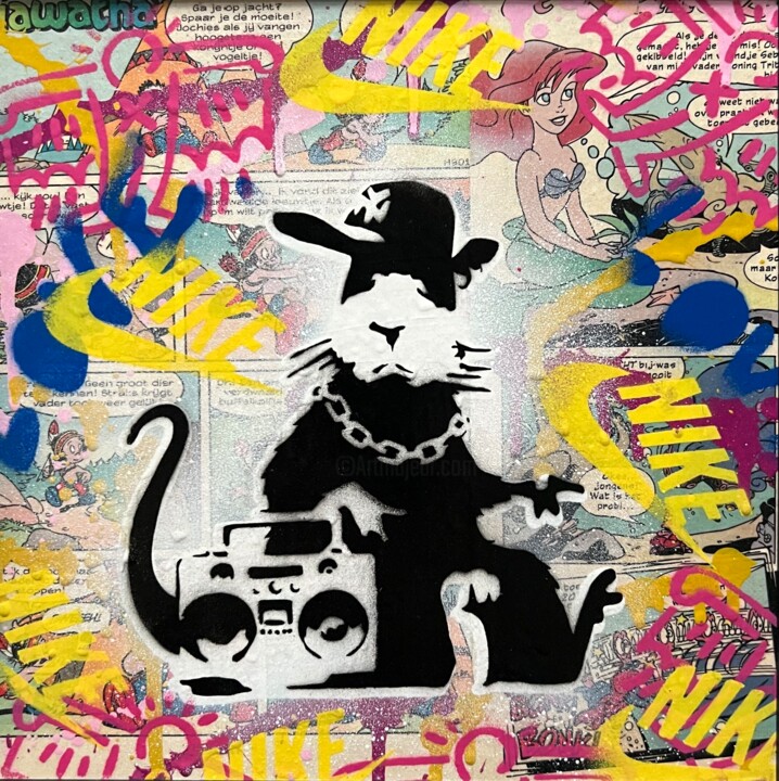 Painting titled "Banksy’s Ghetto Rat…" by Koen Betjes, Original Artwork, Acrylic