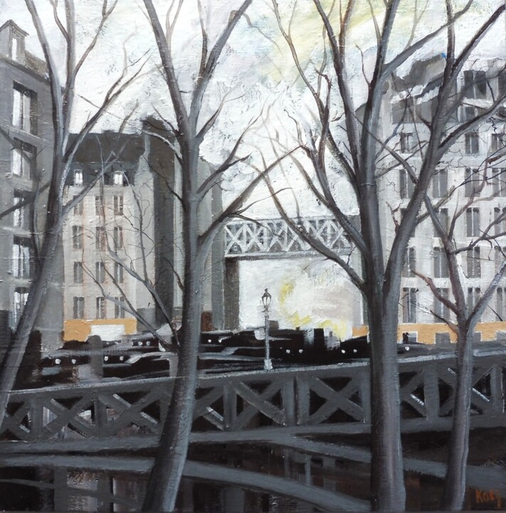 Peinture intitulée "Novembre à Paris" par Koen De Weerdt, Œuvre d'art originale, Acrylique Monté sur Châssis en bois