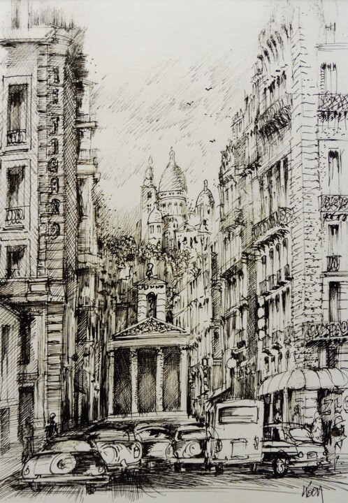 Desenho intitulada "Paris la rue Laffit…" por Koen De Weerdt, Obras de arte originais, Tinta