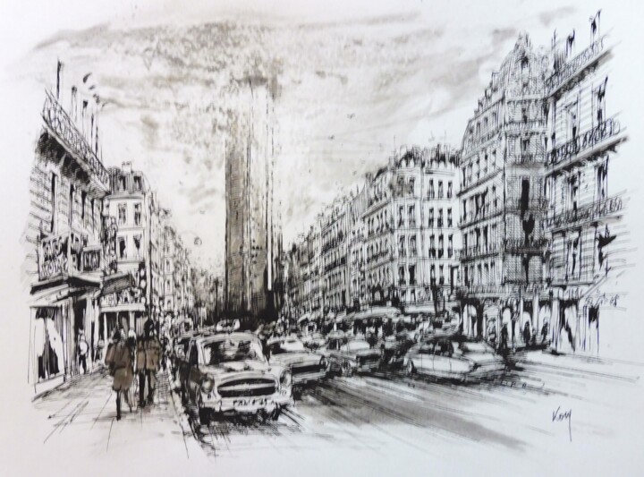 Disegno intitolato "Paris rue de Rennes" da Koen De Weerdt, Opera d'arte originale, Inchiostro