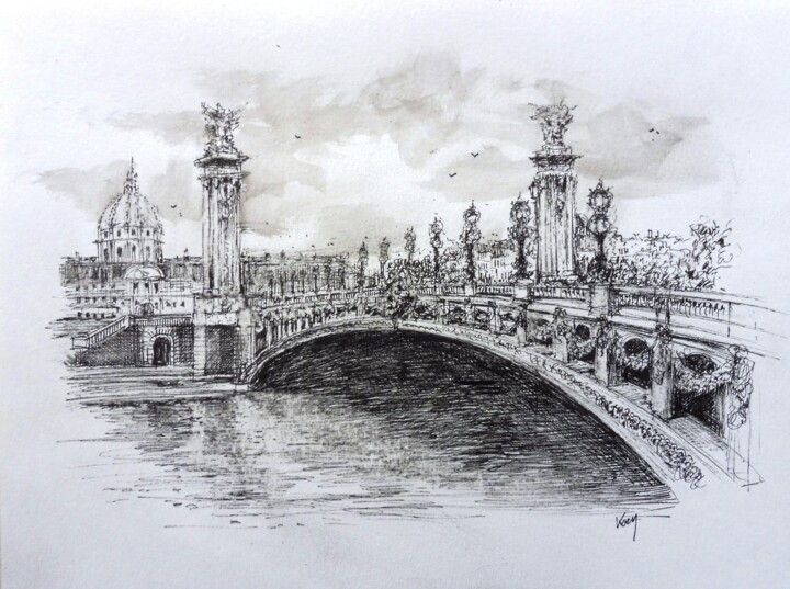 Tekening getiteld "Paris Pont Alexandr…" door Koen De Weerdt, Origineel Kunstwerk, Inkt