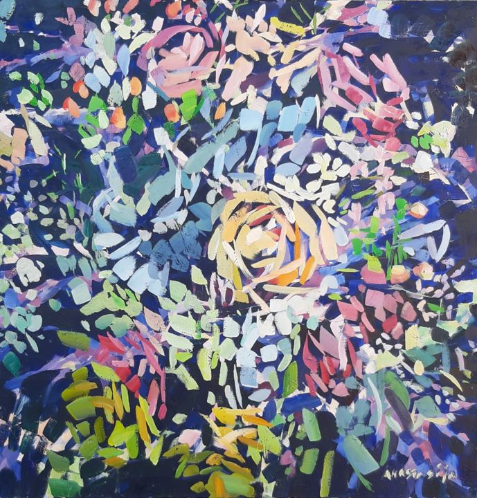 Painting titled "Botanic composition…" by Anastasija, Original Artwork, Oil