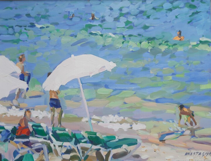 Schilderij getiteld "Beach in Israel" door Anastasija, Origineel Kunstwerk, Olie