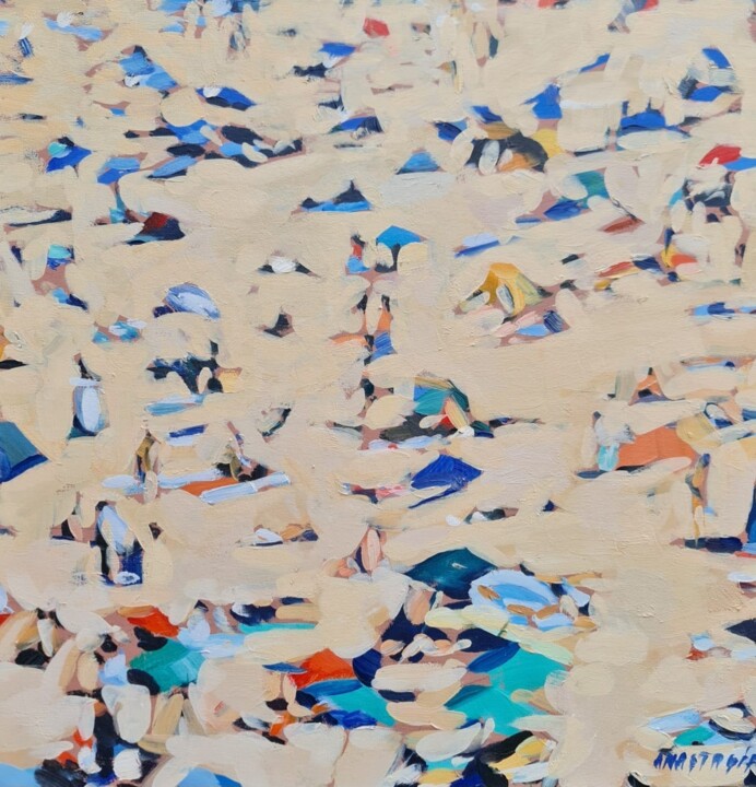 Peinture intitulée "Weeken on the beach" par Anastasija, Œuvre d'art originale, Huile