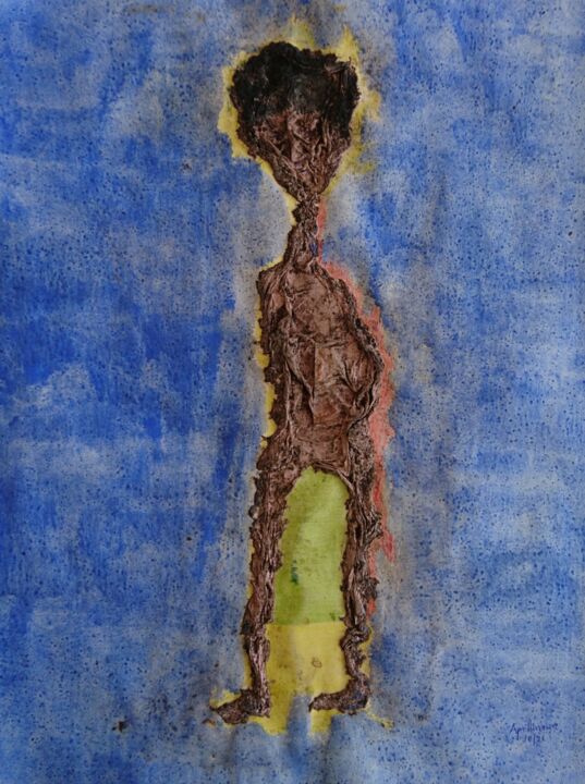 Pittura intitolato "Burning man" da Apollinaire Gbeteglo, Opera d'arte originale, pigmenti