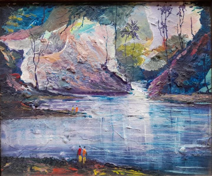 Painting titled "River in the rock" by Kofi Nduro, Original Artwork, Acrylic