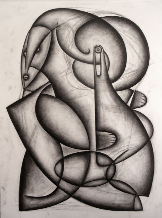 Рисунок под названием "Her Lost Control" - Kerry O. Furlani, Подлинное произведение искусства, Древесный уголь