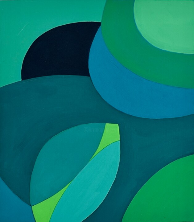 Painting titled "Green-Blue Study" by Kerry O. Furlani, Original Artwork, Acrylic