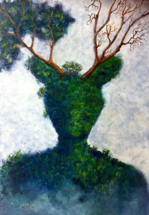 Peinture intitulée "Cerf feuille" par Koki, Œuvre d'art originale