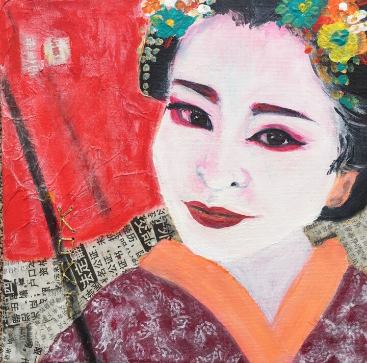 Peinture intitulée "Geisha mini 1" par Koki, Œuvre d'art originale, Acrylique