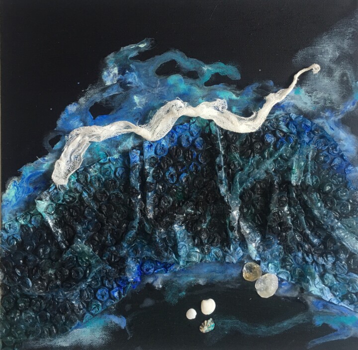 Collages titulada "Murmures des vagues" por Koki, Obra de arte original, Acrílico