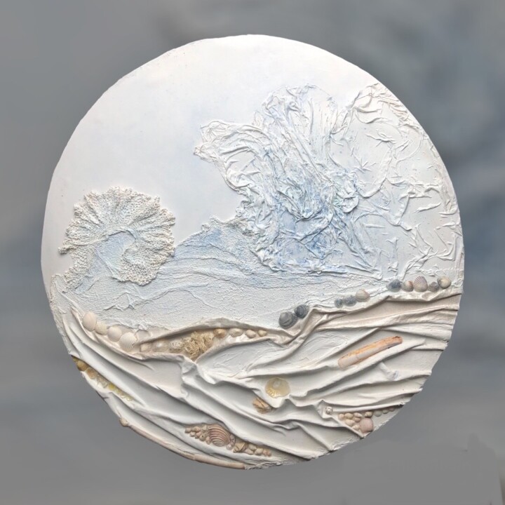 Textilkunst mit dem Titel "La mer est un tréso…" von Koki, Original-Kunstwerk, Collagen