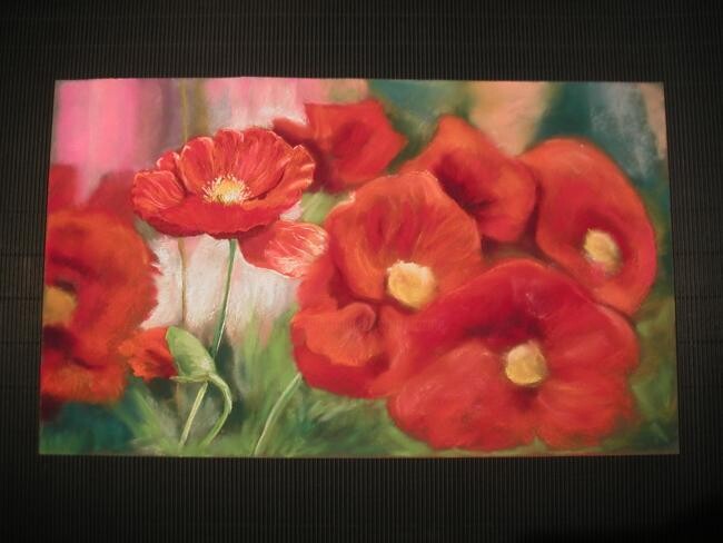 Peinture intitulée "gentils coquelicots…" par Koki, Œuvre d'art originale