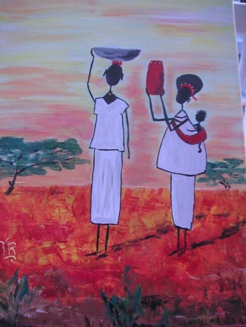 Peinture intitulée "famille africaine" par Koki, Œuvre d'art originale