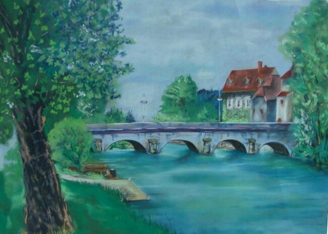 Drawing titled "Pont sur la Loue à…" by Koki, Original Artwork, Other