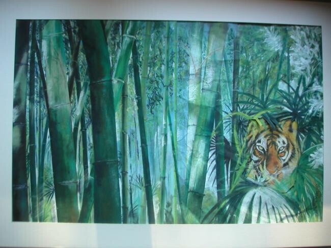 Peinture intitulée "asia jungle avec in…" par Koki, Œuvre d'art originale