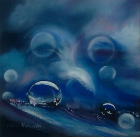 Ζωγραφική με τίτλο "Blue droplet" από Koki, Αυθεντικά έργα τέχνης, Λάδι