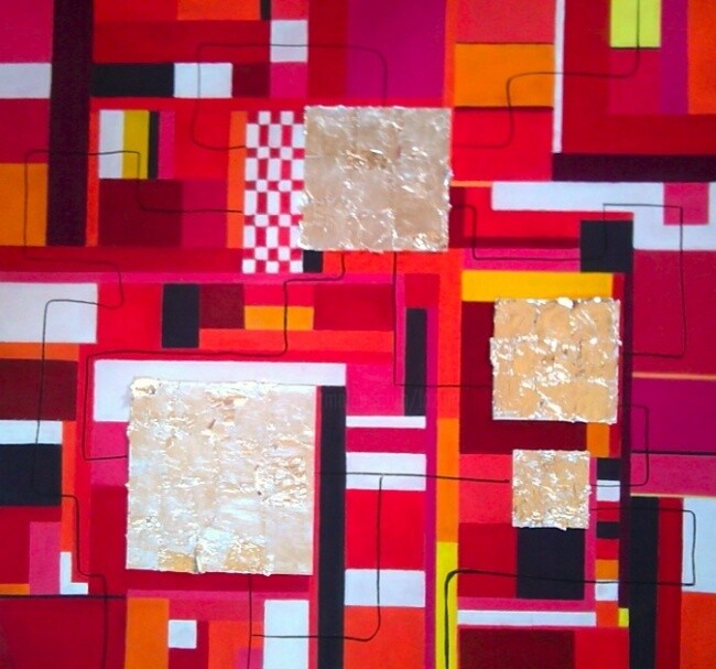 Картина под названием "Multi red" - Koki, Подлинное произведение искусства, Масло