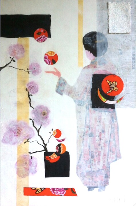 Pintura intitulada "Maiko au jardin" por Koki, Obras de arte originais