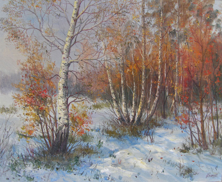 Картина под названием "Зима пришла. Березк…" - Константин Степанюк, Подлинное произведение искусства, Масло