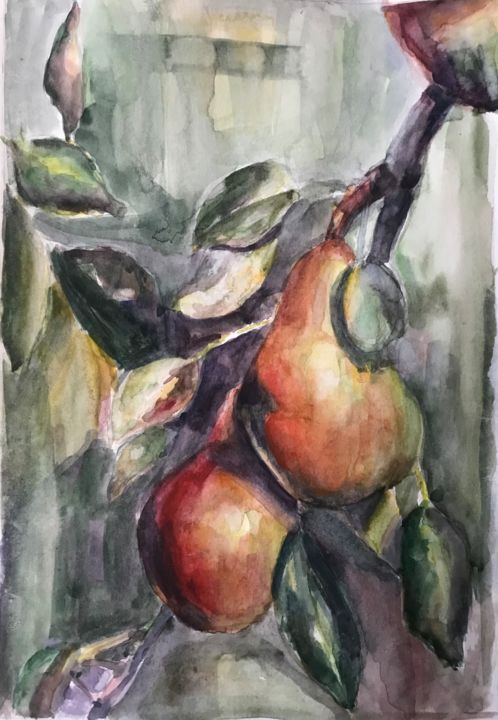 Картина под названием "Pear of Two" - Koko, Подлинное произведение искусства, Акварель