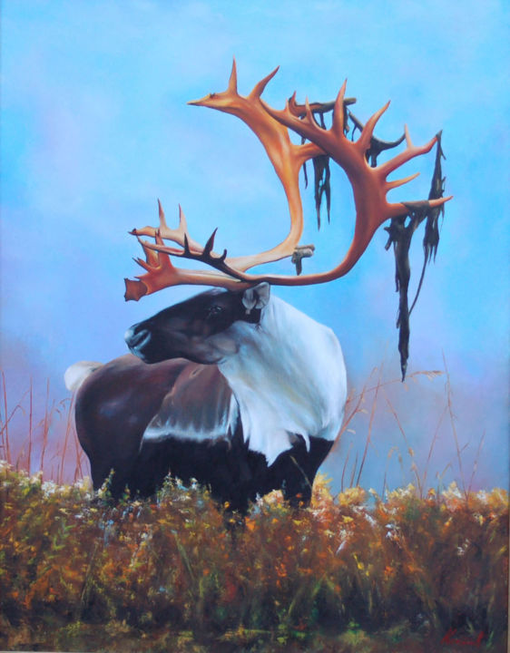 Painting titled "Reindeer" by Zoran Kostic, Original Artwork, Oil