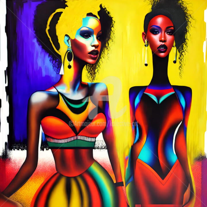 Painting titled "Party girls" by Kolective Art, Original Artwork, Oil