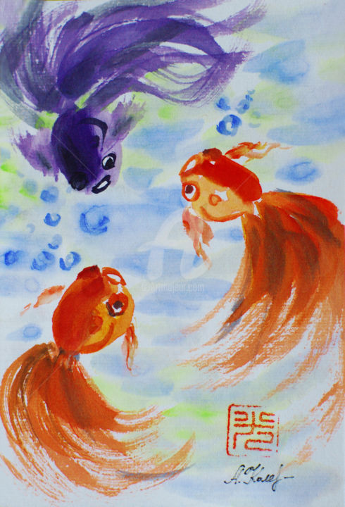Painting titled "Fish. Chinese art" by Alla, Original Artwork, Other