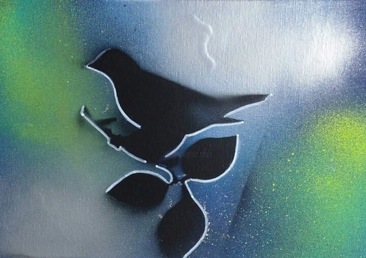 Peinture intitulée "Bird  - 10x30 cm #A…" par Kolir, Œuvre d'art originale, Bombe aérosol