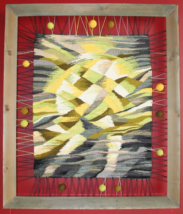 Textile Art με τίτλο "Рождение планеты" από Татьяна Колобова, Αυθεντικά έργα τέχνης, Ταπισερί Τοποθετήθηκε στο Ξύλινο φορείο…