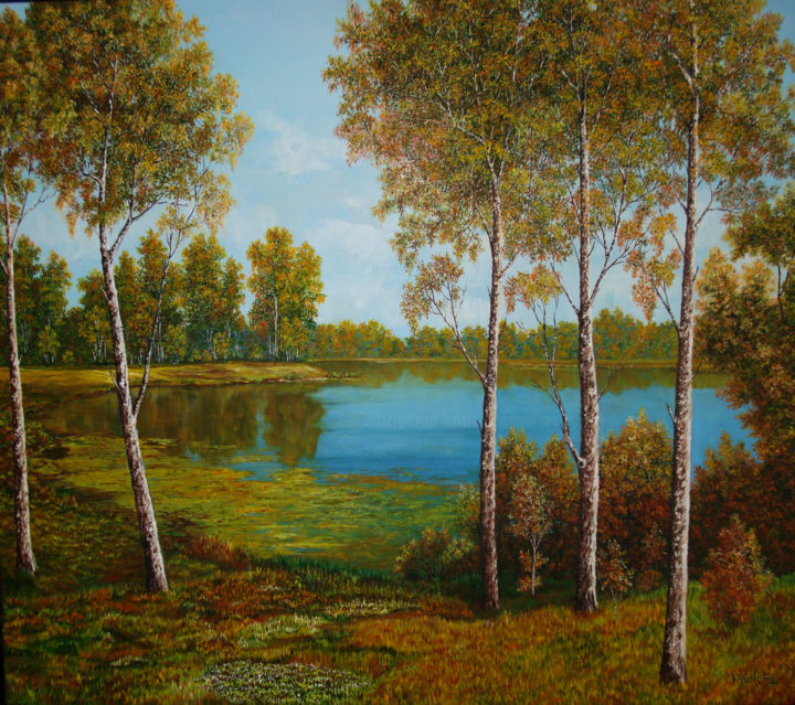 Painting titled "Sunny Autumn Day" by Viktoriya Kolomiychuk, Original Artwork, Oil