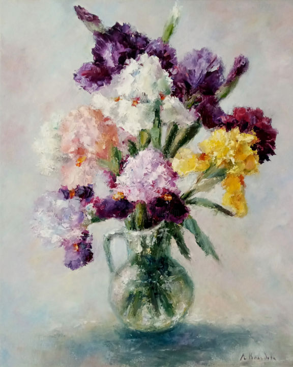 Painting titled "irises" by Liliya Kolyadova, Original Artwork, Oil